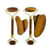 Tiger Eye Jade Roller e Gua Sha Conjunto de massagem Rollo de massagista Rasger Massageador de olho Facle