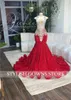 Party Dresses Red Halter Long Prom Dress for Black Girls 2024 Pärled Crystal Rhinestone Birthday Sequined aftonklänningar Robe