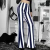 High Flare vrouwen strekken verticale bodembroek Long Bell Pants Stripe taille plus size broek dames plus size slaapbroek