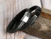 Pulseiras de couro genuíno homens de 126 mm de aço inoxidável com costeletas de aço inoxidável com couro de vaca com bracelete moderna pulsera HOMBRE7436717
