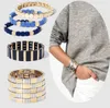 Flatfoosie Gold Silver Color Alloy Bracelets Women Stretch Enamel Tile Stackable Adjustable Cuff Bracelet Bangles Men Jewelry Q0718392561