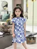 Fashion Girls PartyDress Blue en White Plaid Design Baby Rok Maat 100-160 cm Kinderontwerpster Design Cleren Summer Princess Dress 24April