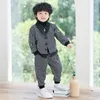 Children Casual Houndstooth Suit Set Korean Boys' Wedding Handsome Performance Birthday Party Costume Kids Blazer Pants Clothes