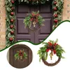 Decorative Flowers Farmhouse Christmas Wreath With Bells Door Pine Cone Decoration Artificial Geen Plants Simulation Flower Vine Year