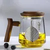Muggar högkvalitativ värmebeständig glas mugtea vatten separation te kopp set filter med lockkontor