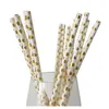 Disposable Cups Straws Degradable Paper Straw Double Color Gold Stamping Dot Series Party Cake Decorative Beverage 50pcs