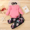 Trousers 3pcs Fall Winter Newborn Baby Girl Clothes Lounge Set Long Sleeve Top Floral Pants Headband 3 6 12 18 Month Kids Children Outfit
