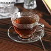 Fincan tabakları houseeyou Avrupa retro oyulmuş çiçek cam çay fincan tabağı seti 240ml çay fincanları kahve gelişmiş porselen sevgililer kupa