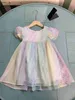 Abiti da ragazza della moda abiti da design per bambini vestiti arcobaleno stampa galfa bambino abitazione da festa taglia 90-150 cm abito da principessa a maniche corte 24mar