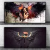 Skandinavisk naken vinge ängel med svart vingar kvinna duk målar fjäder affisch vardagsrum abstrakt bild väggdekorationer