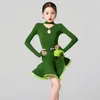 Wear 2024 Fashion Long Manchet National Standard Latin Dance Professional Robe For Girls Samba Chacha Green XS7687