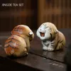 Boutique Tea Pet Ornaments Hand Painted Tiger Model Table Decoration Chinese Yixing Purple Clay Set Accessories 240411