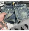 Streetwear Femmes Vintage Single Breasted Pockets Denim Shorts Summer High Taist Jirts Y2K Femme Black Jean 240411