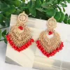 Boho Gold Couleur Coeur Fleurie Fleur Scarrette boules d'oreilles pour femmes Indian Jhumka Boucles d'oreilles rétro Perles roses bijoux Tassel 2023