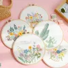 1SET DIY Cross Stitch Kit Flowers Plants Mönster Stamped Brodery Starter Kit Craft Color Cloth Threesver Tools