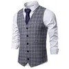 Högkvalitativ mäns rutig singelbröst väst Slim Montering Suit Vest Men's Waistcoat Slim-Fit Wedding Suit Väst