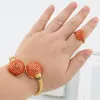 Ketting oorbellen Zet gouden kleur en ring voor Dubai African Women Blue Stone Hand Bangle vinger sieraden bruid bruid vrouw