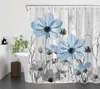 Landblauw bloemen douchegordijn voor badkamer botanische bloem op rustieke retro grijs houten badkamer douchegordijnen met haken