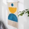 Tapissries Nordic Style Hand-Woven Tapestry Tassel Tufted Geometric Yellow Blue Home Art Tyg Bakgrund Party Wedding Wall Hanging Decor