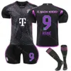 2324 Bayern Away Black Purple Number 9 Kane Football Set Jersey 10 Sane 25 Muller 19 Davis