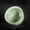 Tassen Untertassen Pflaumen Grüne Elefantenmuster verwickelt Branchen Lotus Tee Tasse Retro -Stil Chinesische Meister Keramik Set Hand geschnitzt