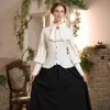 SD Kobiet Victorian Bluzka Vintage Lotus Ruffled Shirt Renesansowa koszula z krawatem długie rękawy Latarnie Buzd-Up Bluzka A30