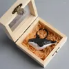 Figurines décoratifs emballages cadeaux en bois cassette rétro lafite Herbe Cover Boîte en verre Boîtes de bijoux décoration artisanat