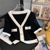 Tricots de tricots féminins Vintage Slim Sweater Cardigan Tops Fashion Elegant Elegant Fashion Dames Courte en V V V