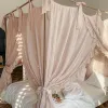 Cauvet de lit en tissu en lin écologique pour les filles adultes, lin rideau rideaux de canopée, rythme à volants à volants pastoraux filet