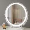 Led Makeup Light Makeup Mirror Nightstand Round Metal Frame Small Cute Mirrors Gold Table Espejos Pared Living Room Decoration