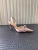 Dress Shoes 2024 Summer Diamond Paired With Bow Decoration Pointed Satin Sexy Thin Heel Women's High Sandals