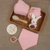 Blankets Baby Bib Blanket Muslin Swaddle Solid Wrap Big Diaper Teether Rattle Toy Bath Brush Milestones Gift Set