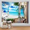 3D Tryckt Seaview Room Tapestry Beach Plant Nature Scenery Wall Hanging Home Living Room Bedroom Decor Estetic Tapestry Tapiz