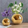 Vaser Golden Ceramic Vase Round Ball Flower Arrangement Accessories Electropating Wedding Decoration Home Table