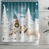 Rideaux de douche Joyeux Noël rideau de bain Set Bath Tapis Happy Year Toilet Cover Anti Slip Mat Snow Elk Salle de bain avec crochets