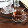 Tasses Saucers Houseeyou Retro rétro gravé en verre floral en verre tasse de tasse de soucoupe 240 ml tasses à thé