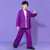 Kids Blazer Suits Purple Kurtka proste spodnie 2PCS School Children Zestawy odzież