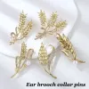 Luxe Rhinestone Golden Yellow Tarwe Ear broche kraagspelden voor pak Shining Women Men's Party Broches Sieradenpak Accessor