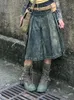Frauen 2000er Jahre Harajuku Mode Jean Midi Rock Denim Plissee Aline Röcke Dunkle Akademie Y2K Preppy Japaner Grunge Gyaru 240402
