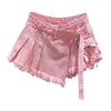 スカートIrregar Pink Denim Skirt Womens Summer Summer High Waist Slimming False 2ピースA-ラインワークウェアショートミニ2023ドロップデリバリーAppr1i