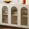 Küchenschränke im cremefarbenen Stil mit drei Schubladen großer Kapazität Aufbewahrung Transparent Tür Holz weiße Sideboard für Esszimmer