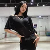 ルーズラテンダンストップ女性不規則な黒いシャツ大人ラテン練習服Rumba Salsa Tops Ballroom Dance Wear DNV17936