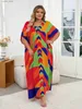 Basic Casual Dresses 2024 Bohemian Red Printed Plus Size Long Dress For Women Summer Sexy V Neck Batwing Sleeve Oversize Robe Maxi Dresses Q1594 L49