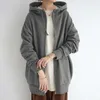 Women's Warm Long Hooded Sweatshirt Large Size Loose Zipper Casual Harajuku Long Sleeve Plus Fleece Sweatshirts Hooded Jacket