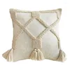 Kissen reine Farbe Beige Tufted Boho Deckung Quadratwurf Tassels Rhomb gewebt für Sofa Couch Schlafzimmer 45x45 cm