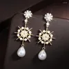 Dangle Ohrringe uilz Retro Long Water Drop Perle für Frauen Zirkon elegante Luxusstar Blume Ohrring Hochzeit Schmuck Geschenke