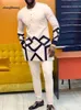 メンズトラックスーツダシキスプリングイスラム教徒の民族スタイルの個性縞模様の印刷クルーネック快適な長袖シャツとパンツツーピースセット230529