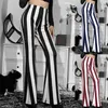 High Flare vrouwen strekken verticale bodembroek Long Bell Pants Stripe taille plus size broek dames plus size slaapbroek