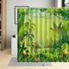 Cortinas de chuveiro cortina de folha verde tropical Planta cenário de planta de primavera decoração de banheiro de verão folhas de palmeira à prova d'água com gancho