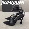 Sandals Jiumijiumi Woman Handmade Shoes Silk Super High Spike Heels Anal-Wrap Flip-Flops الضيقة الفرقة المثيرة حفلة